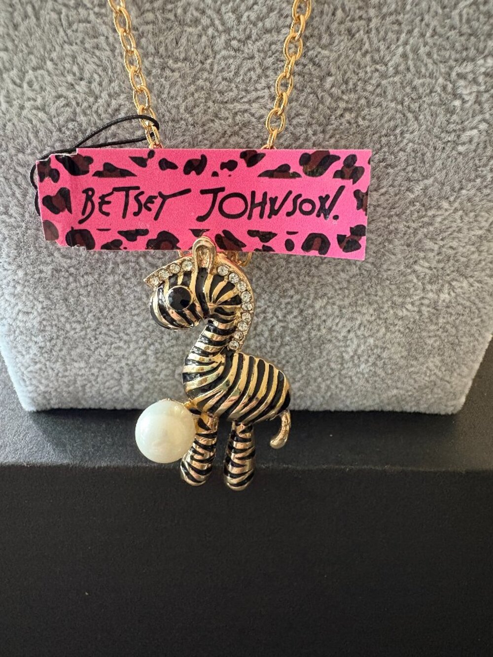 Zebra Pendant/Brooch - Gold Tone w/Pearl Accent